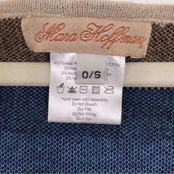 Mara Hoffman Blue, Black, Cream, & Tan Striped Wool Blend Short Sleeve Top - Picture 7 of 8